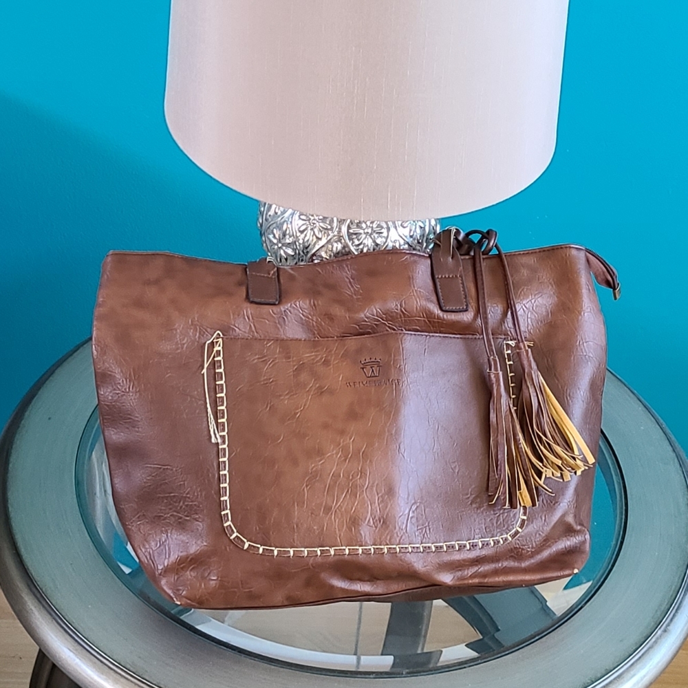 Weimeibaige Purse Tote Brown Vegan Leather Handbag
